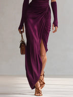 Elegant retro purple sexy one-shoulder maxi dress