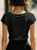 Elegant Satin Wrap V-Neck Short-Sleeve Shirt