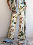 Unique Deep Sea Floral Print Loose Shirt and Pants Set