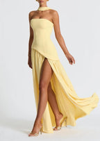 Strapless Slit Ribbon Maxi Dress