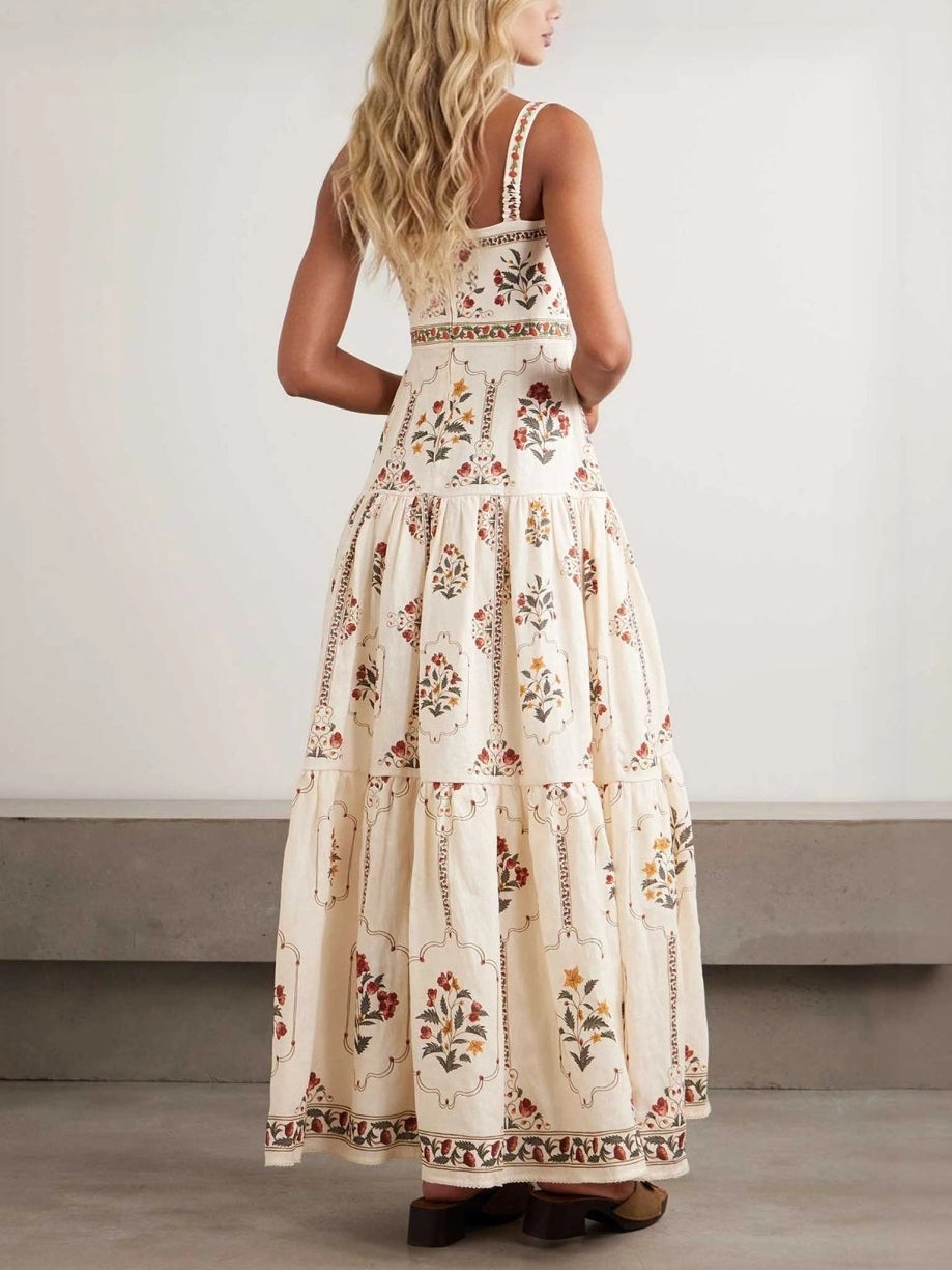 Bohemian Floral Print Vacation Maxi Slip Dress