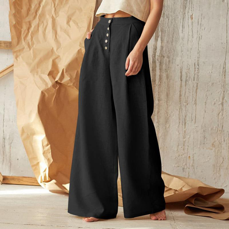 Vintage Plain Button Down Pocket Pants