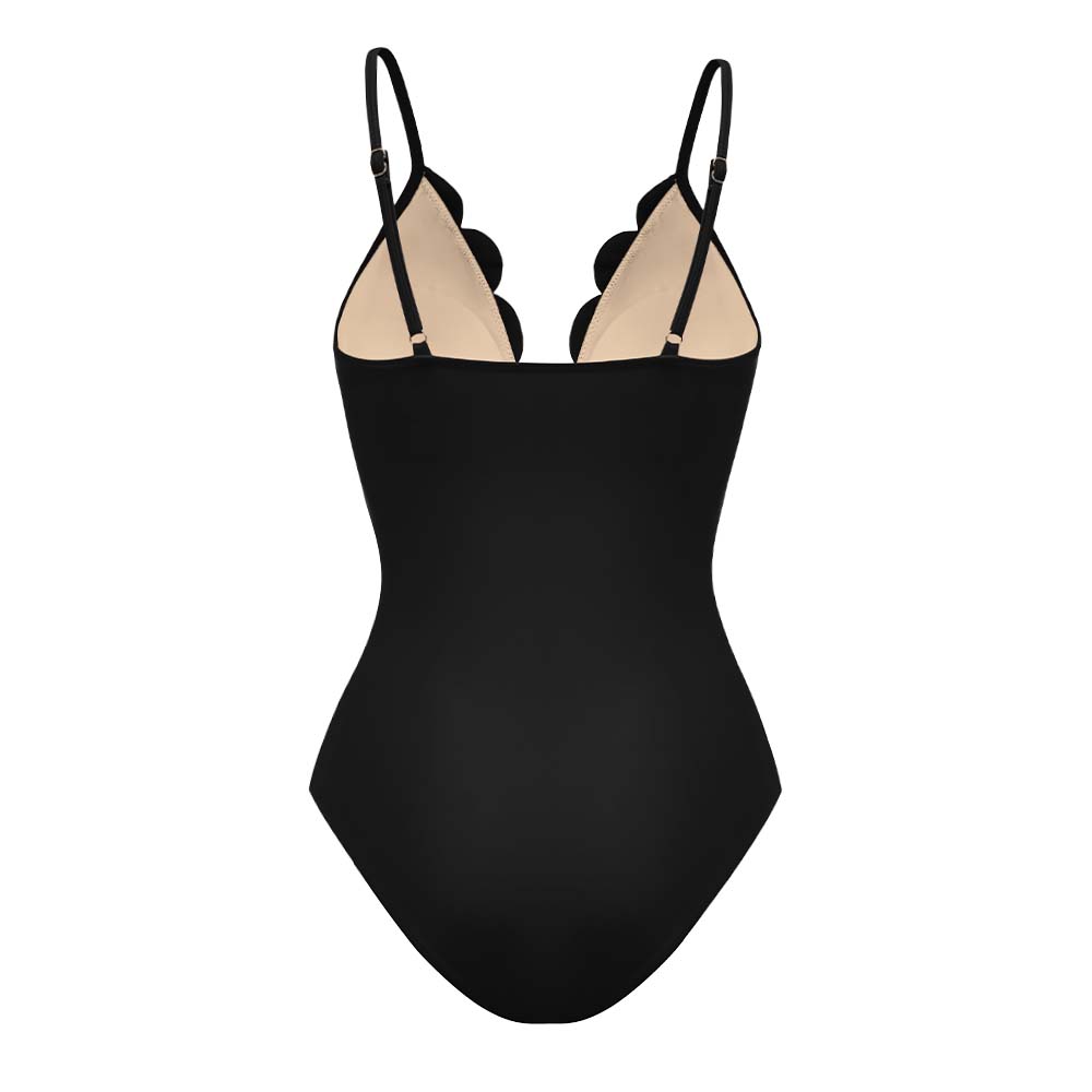 Black Laser-cut Floral Cutout One-piece Swimsuit