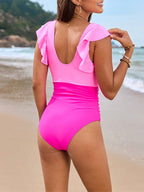 Solid Color Ruffled One-piece Swimsuit