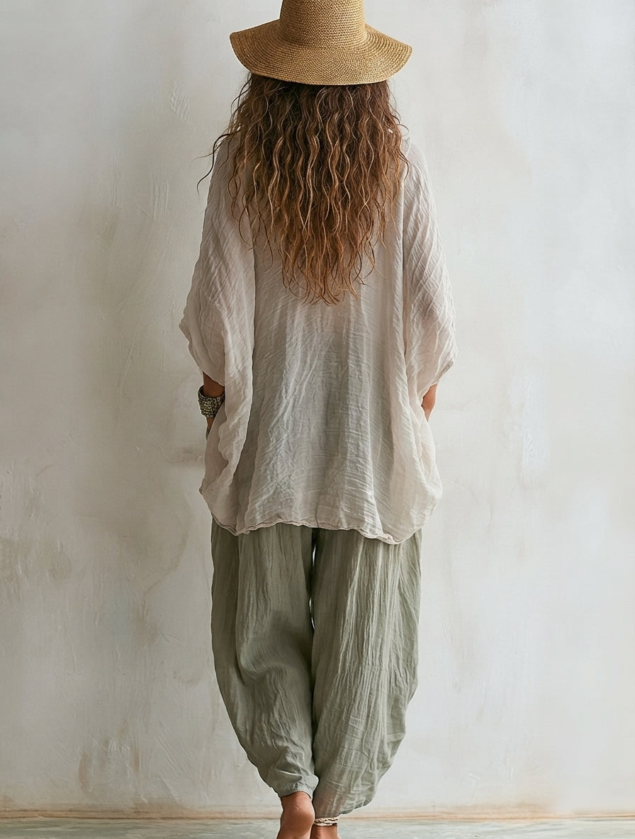 Comfortable and Casual Loose Cotton-Linen Two-Piece Set