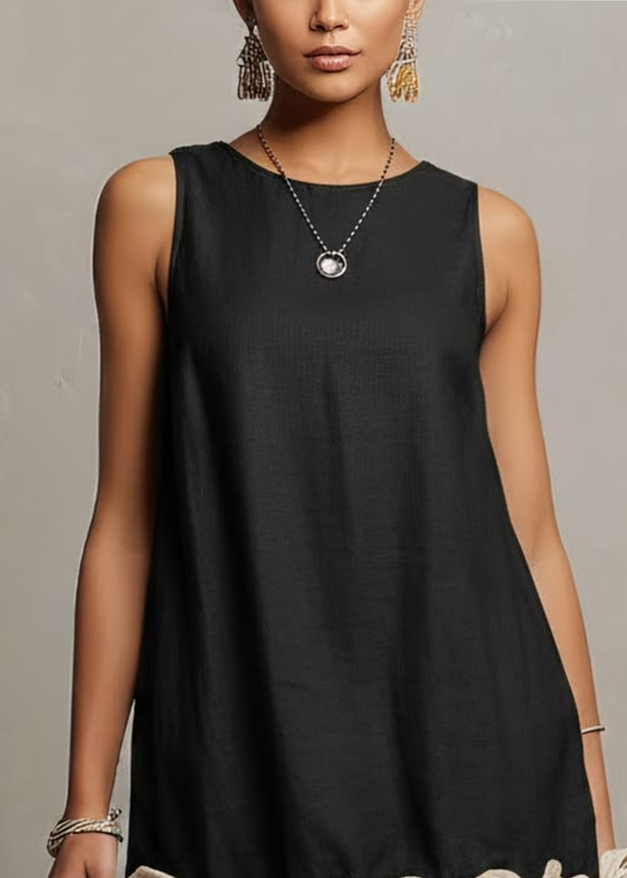 Black Sleeveless 3D Flower Detail Loose Mini Dress