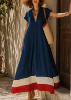 Blue V Neck Loose Casual Maxi Dress