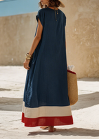 Blue V Neck Loose Casual Maxi Dress