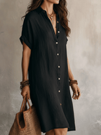 Bohemian Black Loose-fitting Midi Dress
