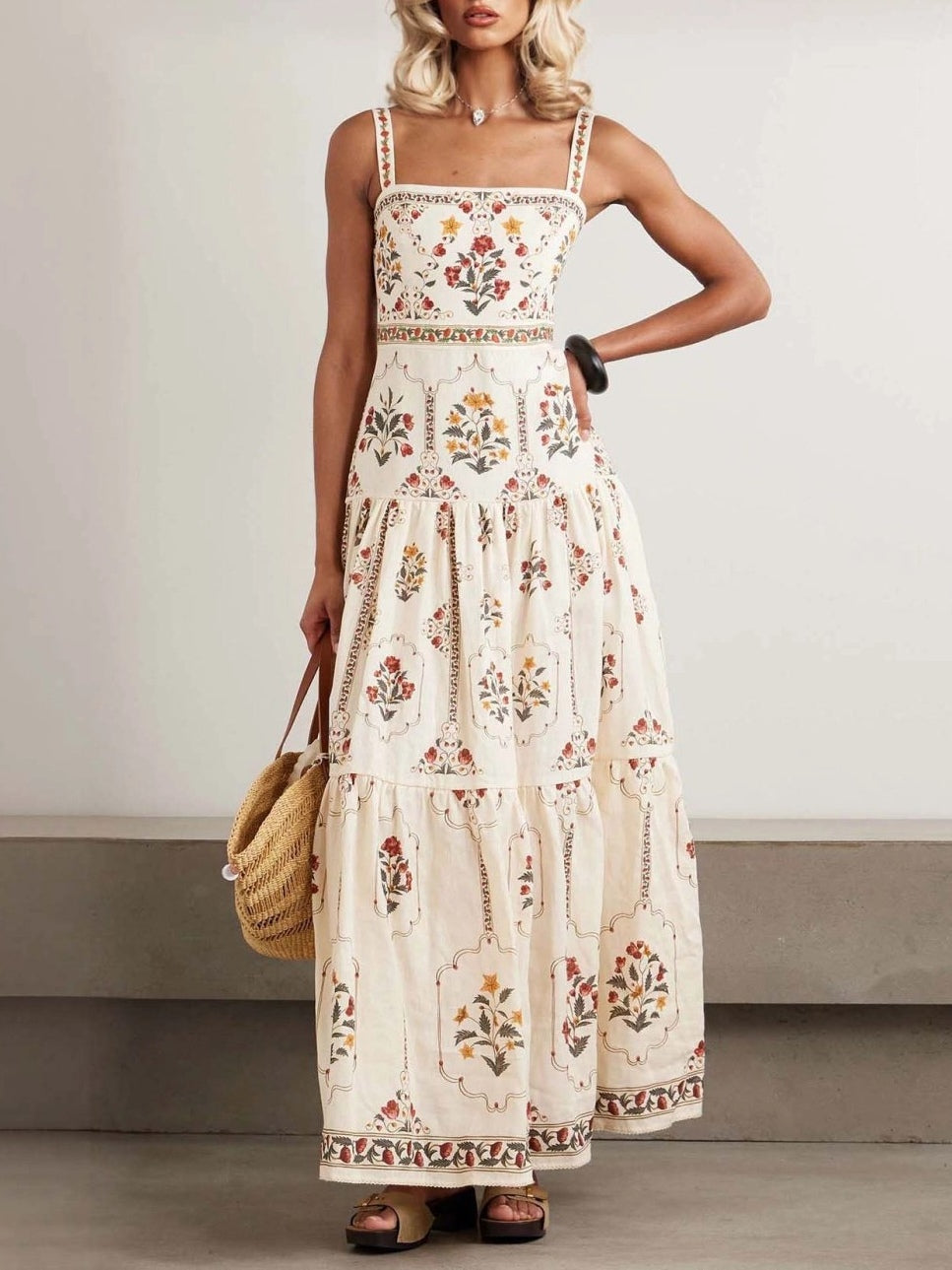 Bohemian Floral Print Vacation Maxi Slip Dress