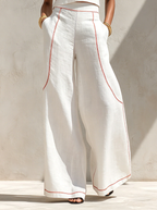 Women's Minimalist Linen-Blend Blouse & Wide-Leg Pants Set