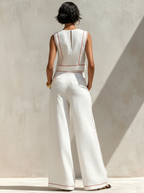 Women's Minimalist Linen-Blend Blouse & Wide-Leg Pants Set