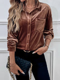 Classic Velvet Collared Button-down Long-sleeved Shirt