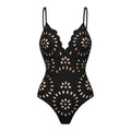 Black Laser-cut Floral Cutout One-piece Swimsuit