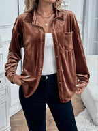 Classic Velvet Collared Button-down Long-sleeved Shirt