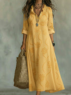 Elegant Floral Print Ruffled Collar Midi Dress