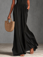 Black Chfiion Halter Jumpsuit High Waist Floor Length Maxi Dress