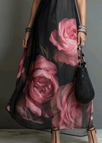Black Sleeveless Printed Loose Maxi Dress