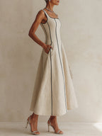 Apricot Minimalist Black Striped A-Line Maxi Dress