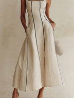 Apricot Minimalist Black Striped A-Line Maxi Dress