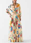 Vacation Tropical Floral Print Waist Tie Shirt & Maxi Skirt Boho Two Piece Set