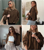 Womens Suede Lapel Pilot Cropped Jacket
