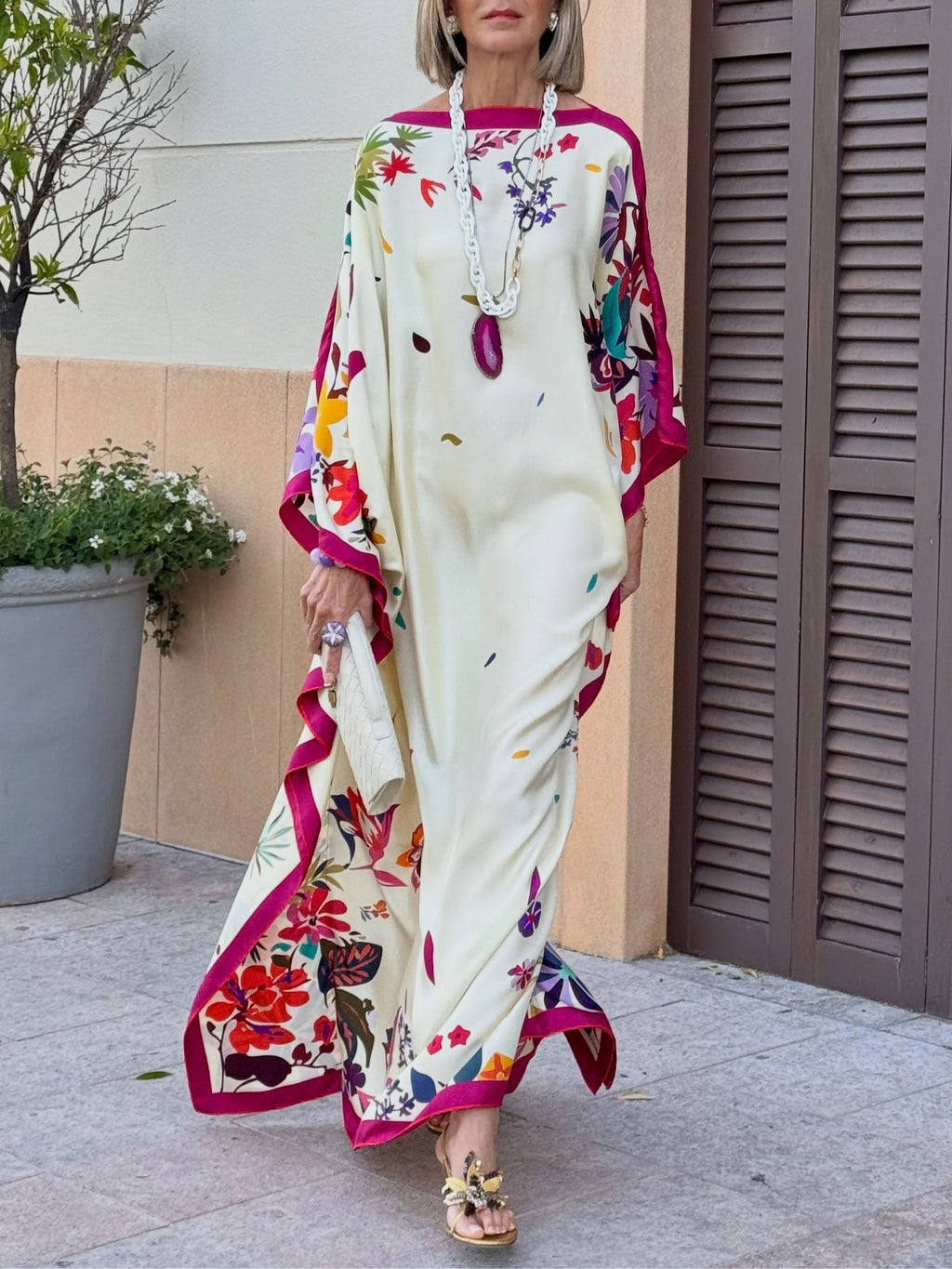 Elegant Printed Satin Loose Maxi Robe