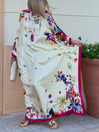 Elegant Printed Satin Loose Maxi Robe