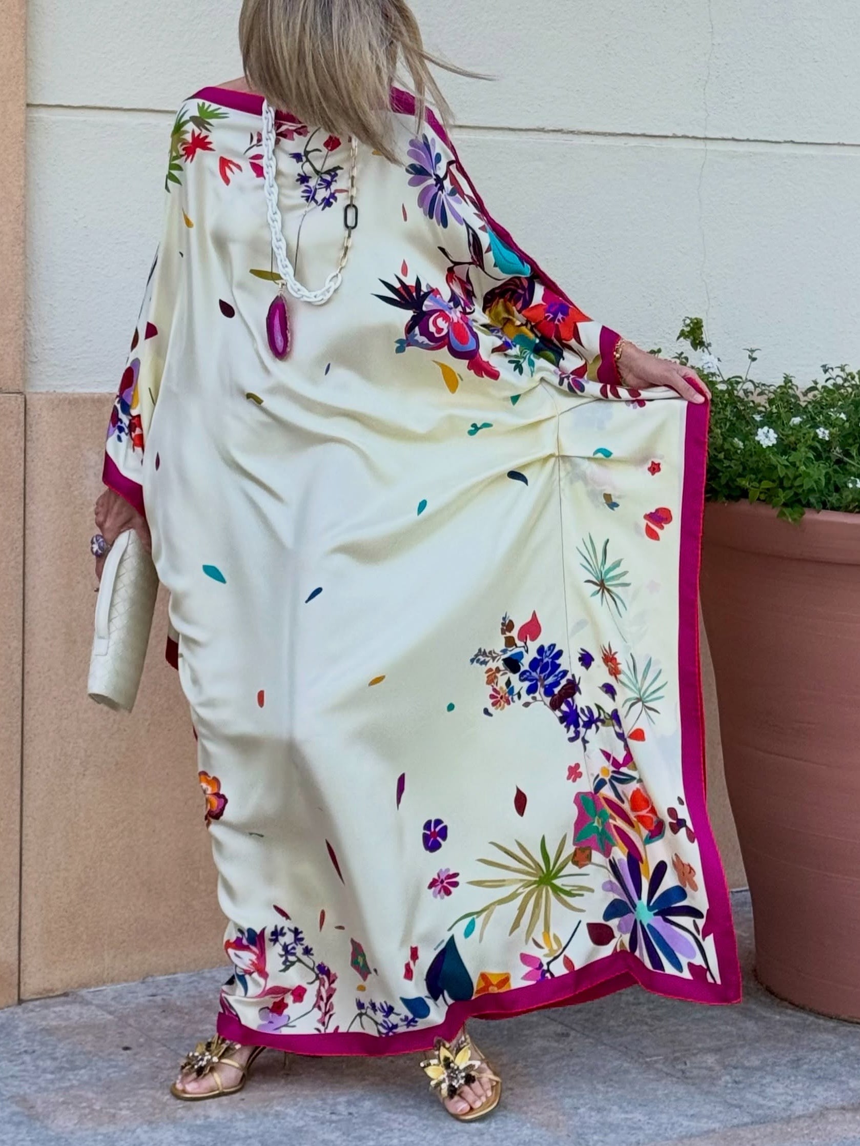 Elegant Printed Satin Loose Maxi Robe