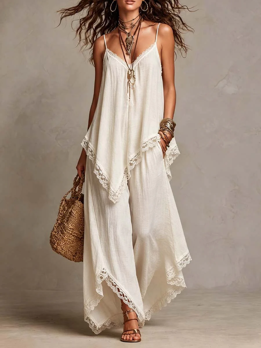 White Cami Lace Pant Set