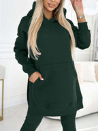 Fashion Solid Color Hoodie and Lined Leggings Two-piece Set