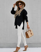 Side Split Knitted  Sweater Top