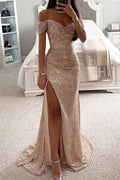 Party Sequin Off-Shoulder Slit Dress