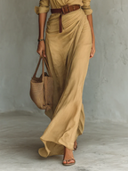 Ladies Lapel Long Sleeve Shirt Belted Maxi Dress