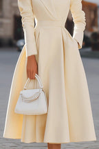 Elegant V-neck Long-sleeved Fitted Waist Midi Dress