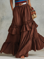 Striped Knit Sleeveless Tank Top & Tiered Ruffle Skirt Pants Two Piece Boho Outfit