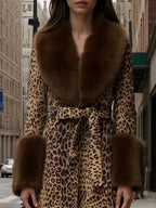 Leopard print patchwork plush coat