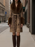 Leopard print patchwork plush coat