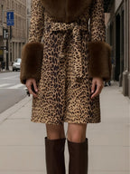 Leopard print patchwork plush coat