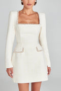 Exquisite And Playful Pearl Trim Pocket Mini Dress