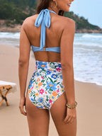 Tie-up One-piece Swimsuit & Skirt Two-piece Set