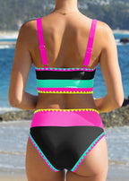 Color Contrast Patchwork Nylon Sporty 3 Piece Bikini Sets
