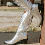 Embroidered Pointed Toe Thick Heel Western Boots