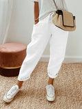 Solid Color Insert Pocket Drawstring Casual Pants