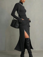 High-neck irregular zipper pocket set