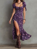 Boho Smocked Floral Puff-Sleeve Midi Dress