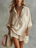 Oversized Pocket Beach Shorts Shirt Set