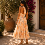 Vestido Esther | Cuello Halter con Estampado de Acuarela
