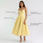 Selene™ | Vestido midi amarillo mantequilla con capas de tul y bolsillos secretos