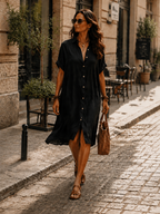 Bohemian Black Loose-fitting Midi Dress